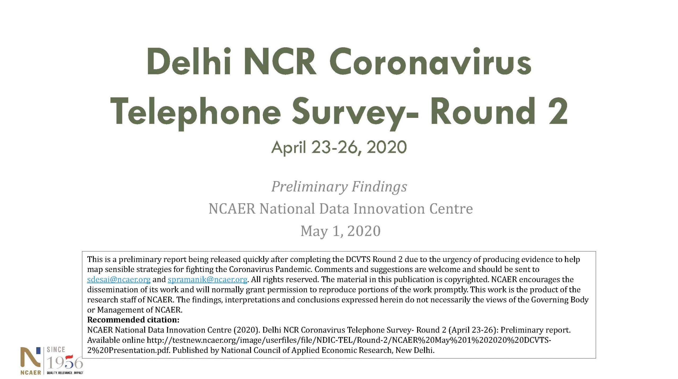 Round 2: NCAER’s Delhi NCR Coronavirus Telephone Survey
