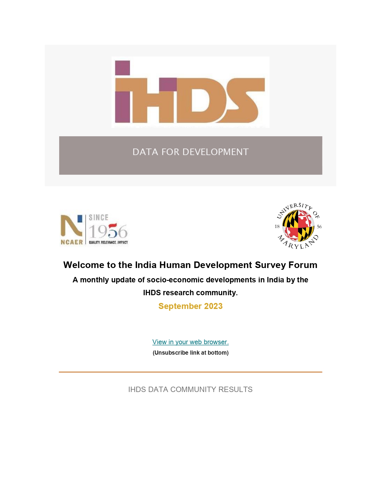 India Human Development Survey Forum: September 2023