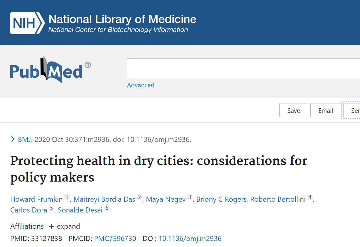 Protecting health in dry cities: considerations for policy makers