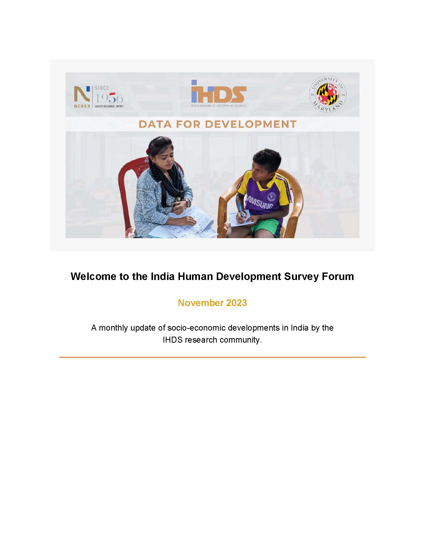 Indian Human Development Survey: November 2023